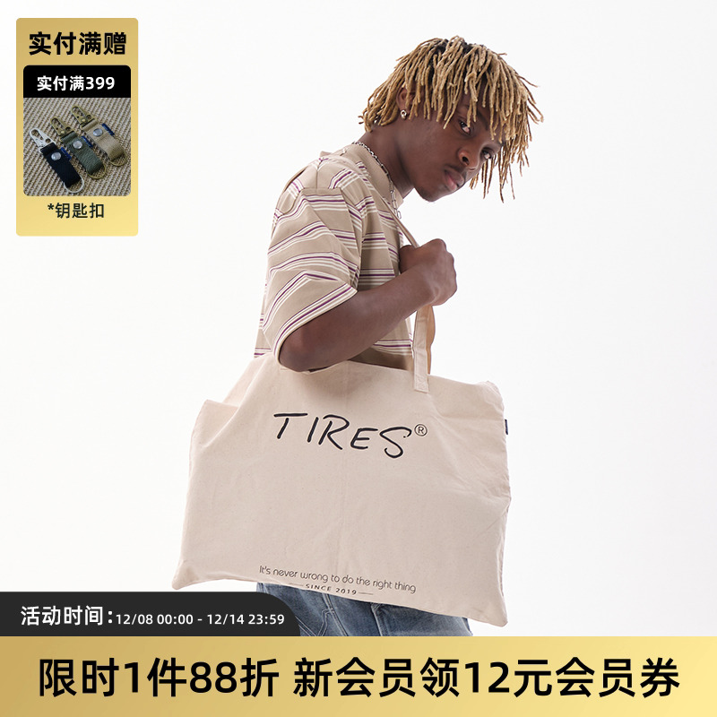 TIRES帆布复古手提袋休闲