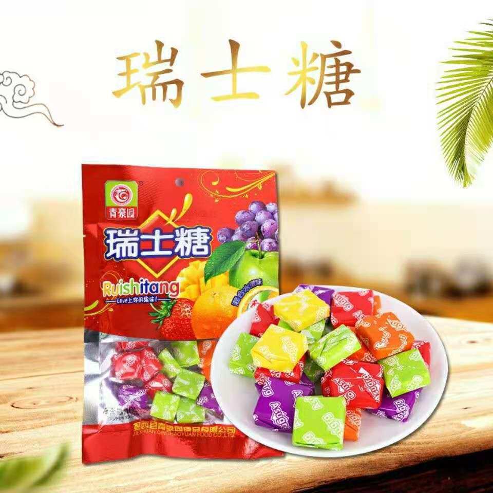 青豪园瑞士糖105g混合水果味方块软糖果汁薄荷糖蓝莓果汁软糖