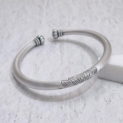 南瓜莲花雕花手镯女泰镯子国潮复古实心手环礼物9999银足纯银