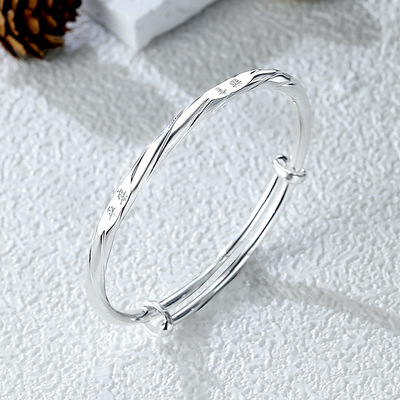 手镯9999足平安喜乐镯子不掉色小众实心扭纹手环新款礼物银纯银