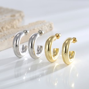 欧美圆圈C形耳环女百搭高级感耳钉时尚金色环状耳环