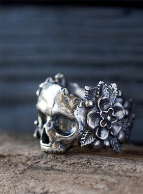 饰品新款戒指欧美风复古时尚个性骷颅头指环花朵鬼头首饰