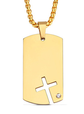 欧美男士不锈钢饰品项链定 制十字架军牌二合一玉米链吊坠男