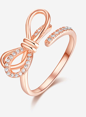 玫瑰金色蝴蝶结戒指女时尚个性极简小众设计新款日韩网红潮人配饰