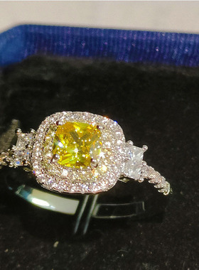 朵维新款微镶锆石璀璨4爪镶嵌黄宝石女士戒指气质时尚饰品wish