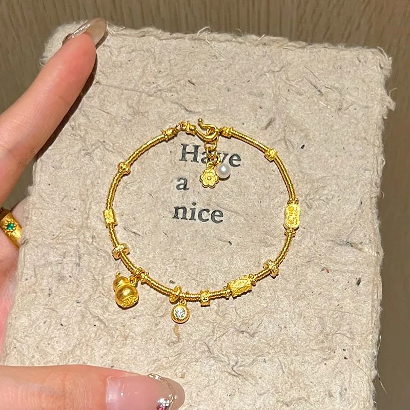 爆款古法盘缠葫芦手链女编制复古流苏diy珍珠花朵手镯手环