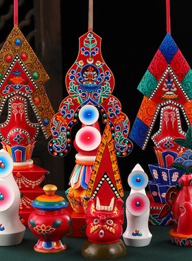 西藏实木彩绘三根本朵玛手工绘制佛前密宗供奉摆件藏式家用家用