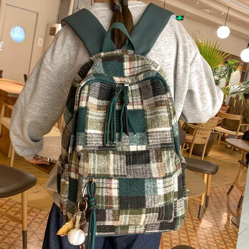 中点秋冬新款毛呢格子书包女初中生高中生大容量旅行背包女双肩包,箱包皮具/热销女包/男包,双肩背包,淘宝优惠券,粉丝福利购,淘宝优惠卷