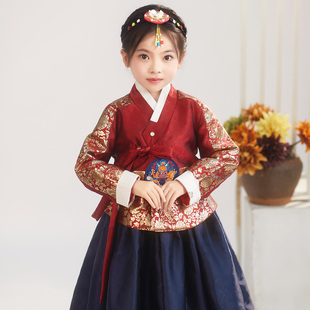 新款韩服烫金红上衣蓝色裙宫廷唐衣韩服演出服儿童表演服摄影服