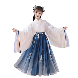 秋上新女童汉服儿童改良仙气交领大袖刺绣襦裙中国风日常裙子秋季