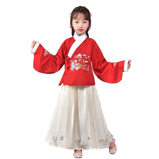 清仓传统女童汉服儿童装交领袄裙明制绣花套装小孩襦裙春秋装演出