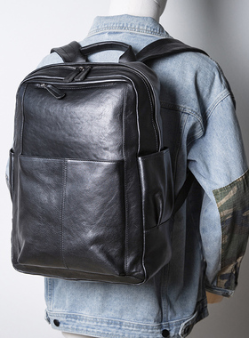 可插拉杆箱真皮双肩包男大容量头层牛皮旅行包商务休闲背包电脑包