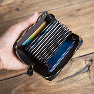 手工卡包男真皮高级感大容量多卡位头层牛皮高档简约名片包女卡夹