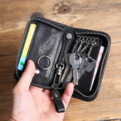 真皮钥匙包男士 大容量植鞣皮高级感汽车锁匙扣头层牛皮拉链零钱包