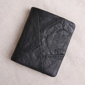 手工钱包男短款 拼接银包 皮夹子正品 真皮潮款 牛皮钱夹青年软皮竖款