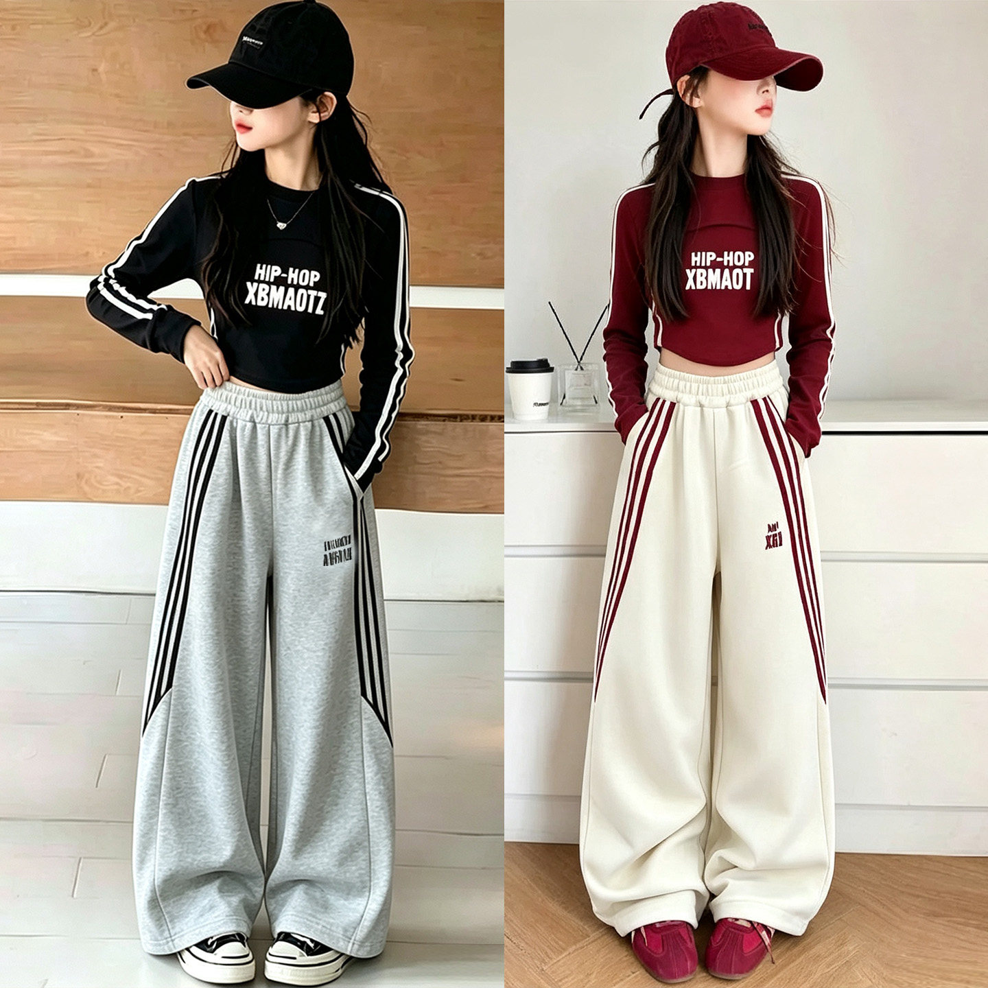 女童爵士舞露脐长袖练功套装演出