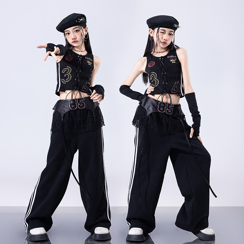 女童爵士舞练功服装夏季儿童jazz露脐舞蹈服女团甜酷风少儿演出服