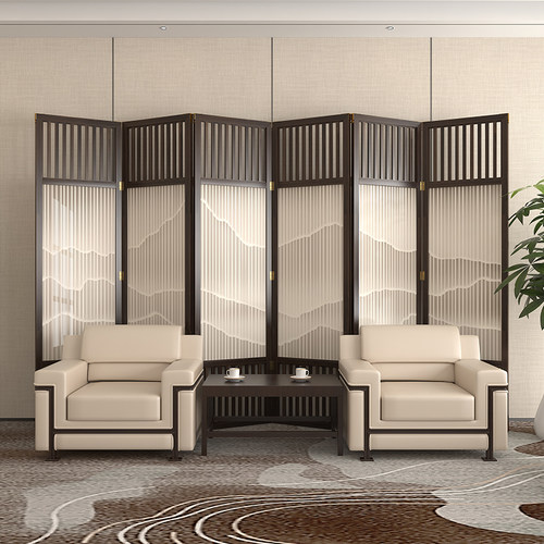 实木屏风折叠移动会议办公室饭店酒店专用艺术玻璃新中式隔断双面