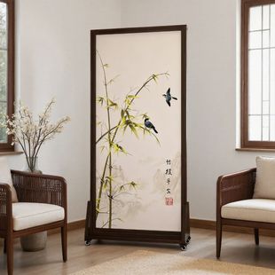 【滑轮移动】2025新款高端屏风新中式实木折叠隔断酒店办公室遮挡