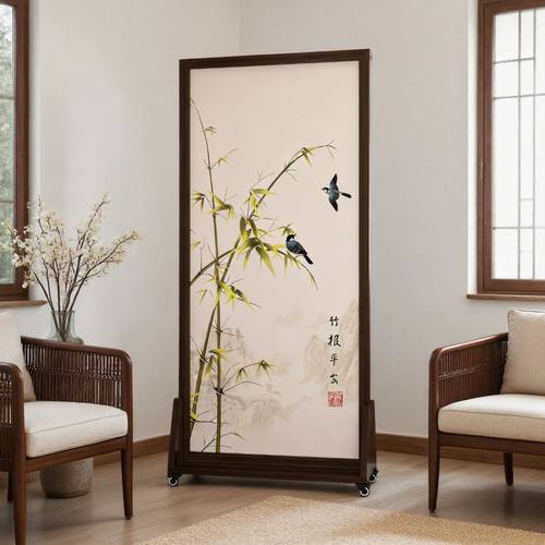 【滑轮移动】2025新款高端屏风新中式实木折叠隔断酒店办公室遮挡