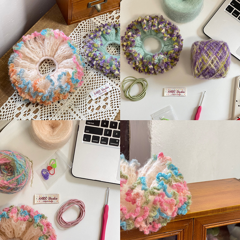 AARIC手作--细马海毛DIY编织发圈毛线钩针棒针