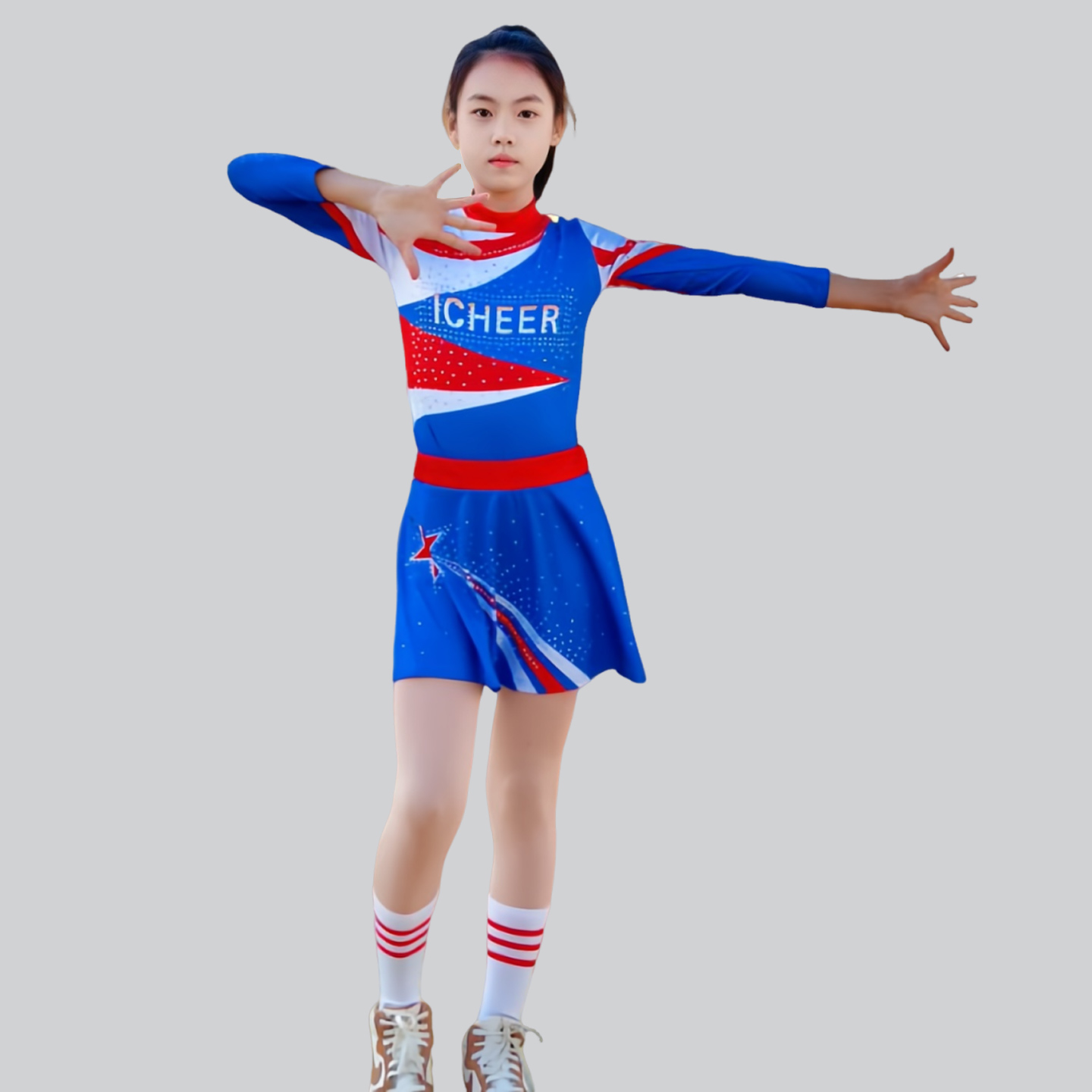 儿童啦啦操演出服长袖新款女童拉拉队表演服舞蹈服竞技赛比赛服