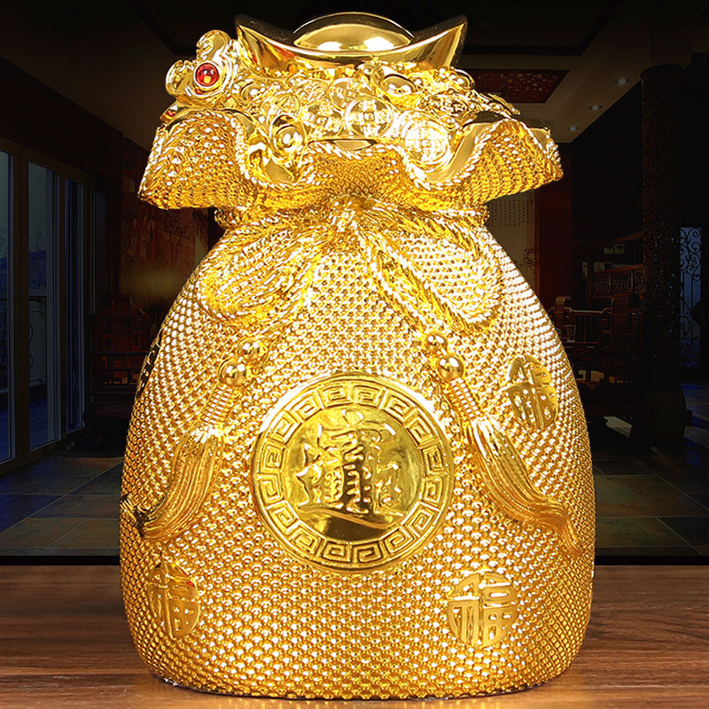 黄金袋聚宝盆存钱福袋储蓄罐家居客厅酒柜装饰品摆件乔迁开业礼品