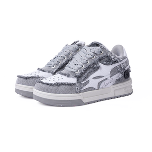 KILLWINNER Noah's ark 牛仔破碎流星 潮牌低帮板鞋子 灰色