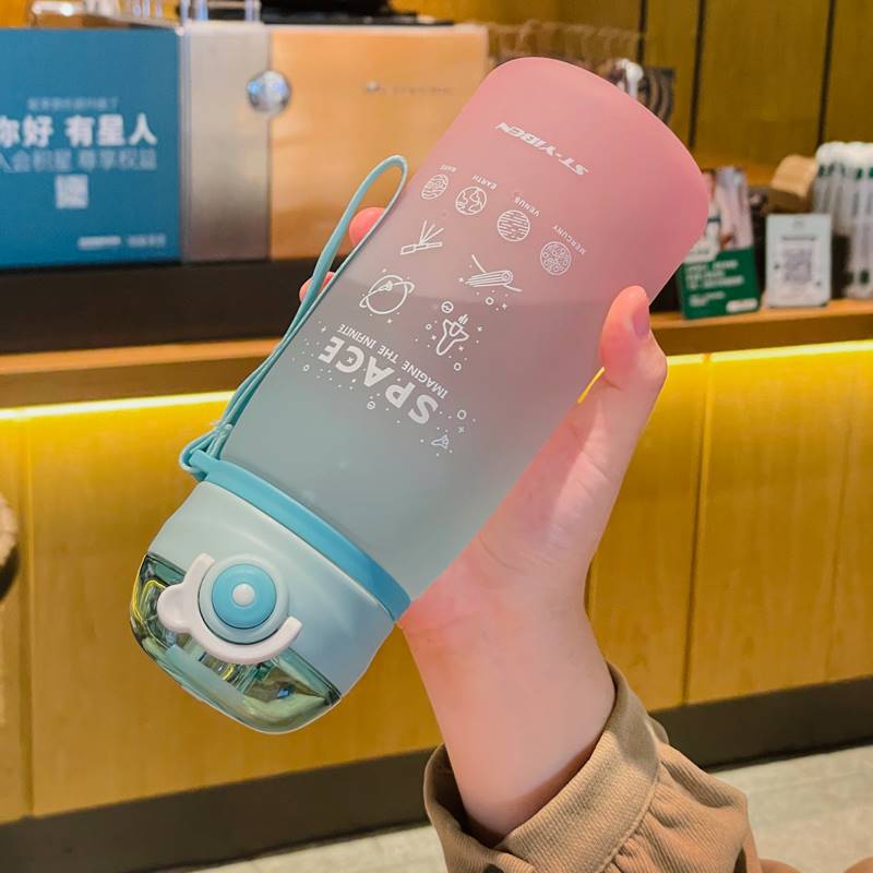 水杯高颜值女防摔水壶塑料儿童直饮学生上学专用杯子网红2022新款