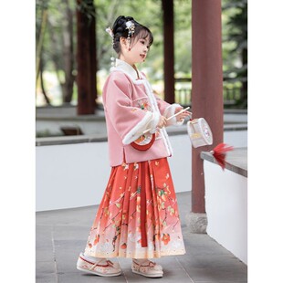 重回汉唐2024龙年新年冬天曹县汉服女童秋冬拜年服冬装 中国风马面