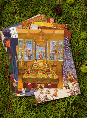 冬天的十个瞬间方形明信片套装装饰圣诞贺卡艺术家天然灼热原创