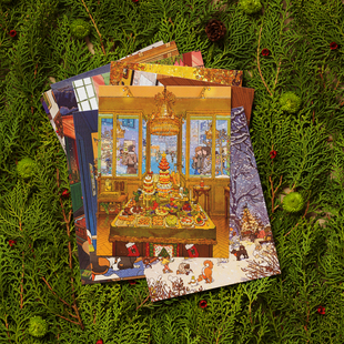 冬天的十个瞬间方形明信片套装装饰圣诞贺卡艺术家天然灼热原创