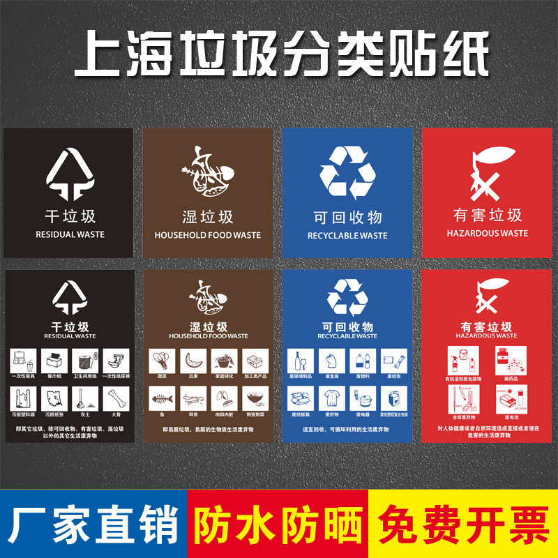 上海新版可回收物易腐垃圾提示贴