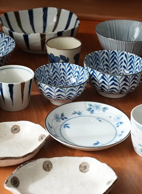 5月27日更新 清仓孤品   日本制 釉下彩陶瓷碗盘 面碗 美浓烧