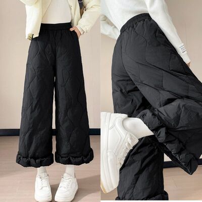 冬季女外穿防风保暖阔腿羽绒棉裤