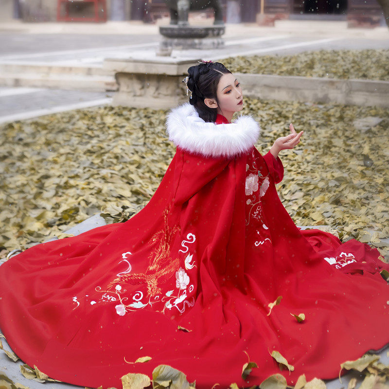 栾凰原创正品汉服女披风斗篷【凤羽】加绒加厚秋冬季长款现货日常