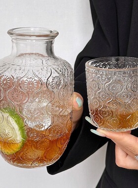 新款海棠花玻璃茶壶ins高颜值冷水壶一壶一杯果汁玻璃杯高级