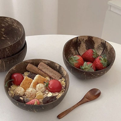 酸奶碗椰子燕麦木碗椰子壳碗沙拉麦片甜品水果早餐餐具带勺木头碗
