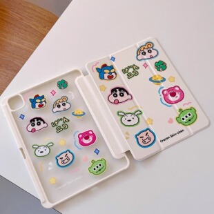 ins可爱卡通蜡笔小新适用于苹果iPadmini6平板保护套10/11代带笔槽pro三折12.9/13/11/10.5亚克力透明Air硬壳