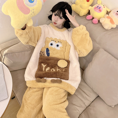 睡衣女士珊瑚绒秋冬季加厚加绒