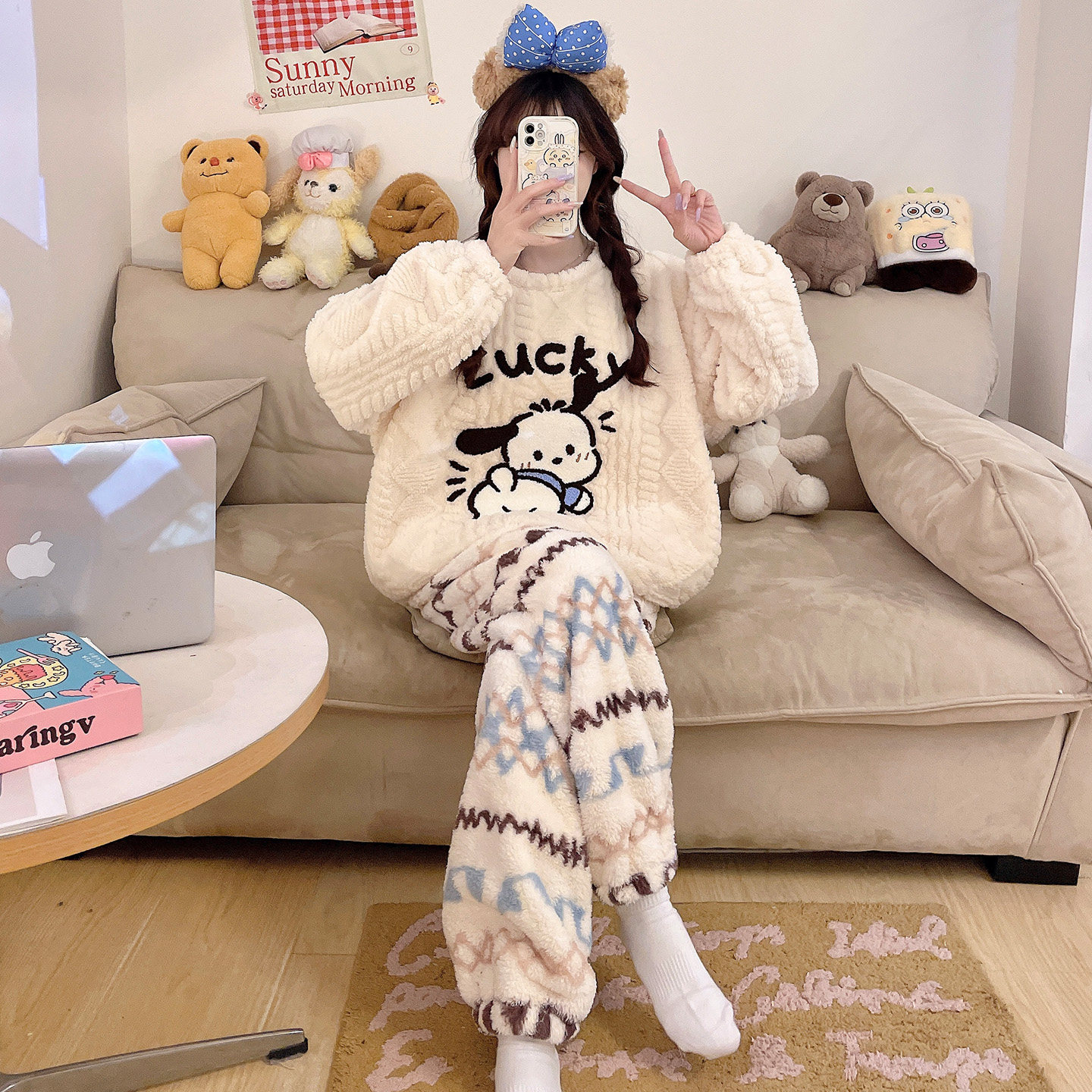 2026新款秋冬季珊瑚绒睡衣女卡通加绒加厚加大码胖MM毛茸茸家居服