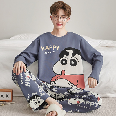 纯棉男士睡衣春秋季长袖长裤卡通