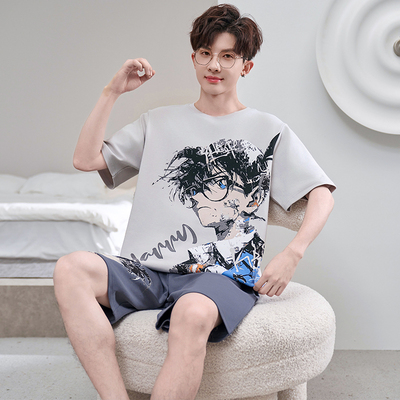 纯棉短袖睡衣男士夏季短裤套头