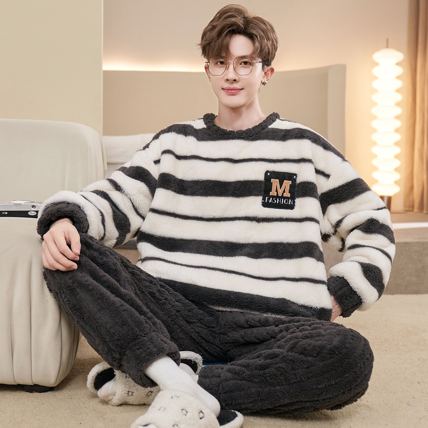 2025新款男士睡衣珊瑚绒加绒秋冬