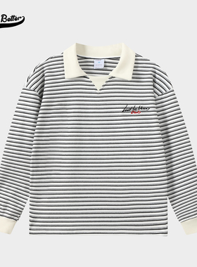 秋冬德绒抓绒条重磅经典横条纹宽松运动上衣保暖PLOL衫长袖男-370