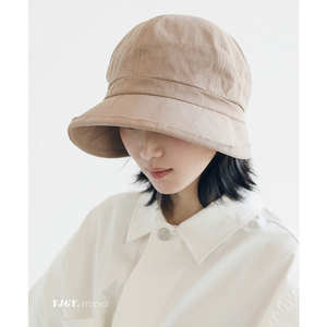 帽子女夏天轻薄透气棉麻遮阳防晒帽逛街出游百搭小沿渔夫帽女盆帽