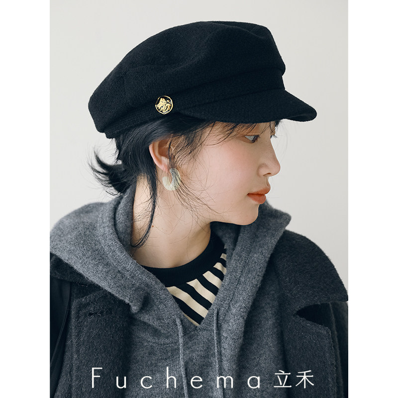 fuchema立禾羊毛复古鸭舌帽