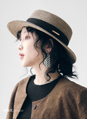 FUCHEMA 法式复古平顶礼帽女春夏天高级感韩版百搭防晒遮阳草帽子