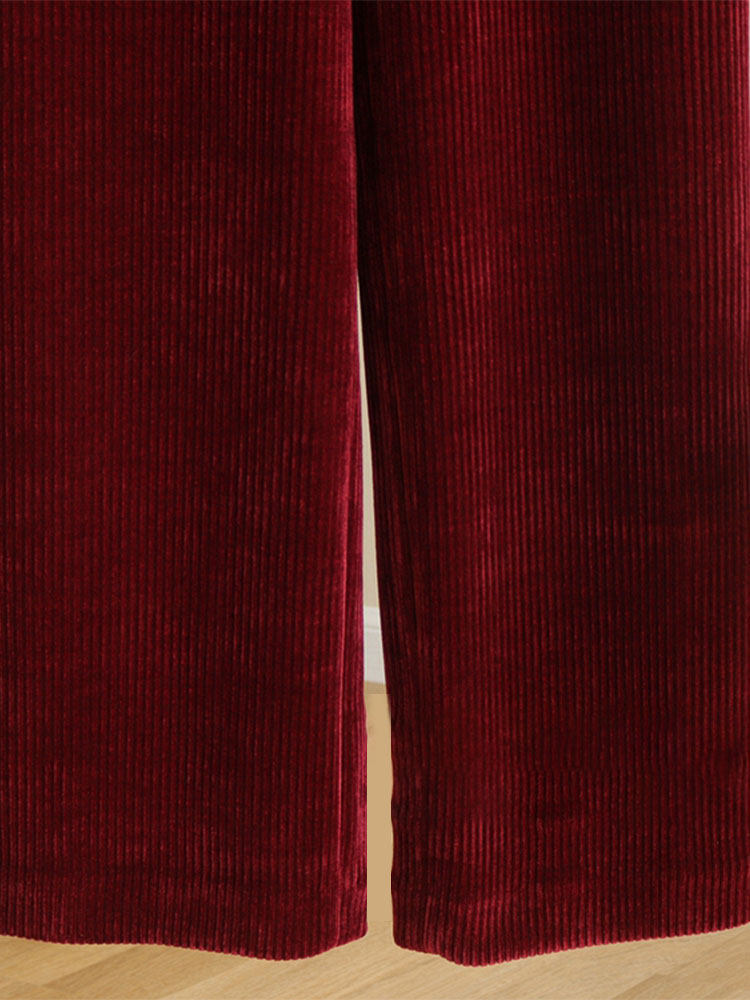 AMERICAN-STYLE HIGH-END SENSE OF FOREIGN VINTAGE RED STRETCH HIGH-WAISTED CORDUROY STRIPED VELVET WIDE-LEG PANTS TROUSERS WOMENS AUTUMN AND WINTER EUROPEAN GOODS