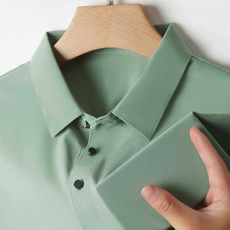 HIGH-END DAD WEAR TENCEL T-SHIRT MENS SUMMER NEW CASUAL ICE SILK SHORT SLEEVE SEAMLESS WRINKLE LAPEL POLO SHIRT